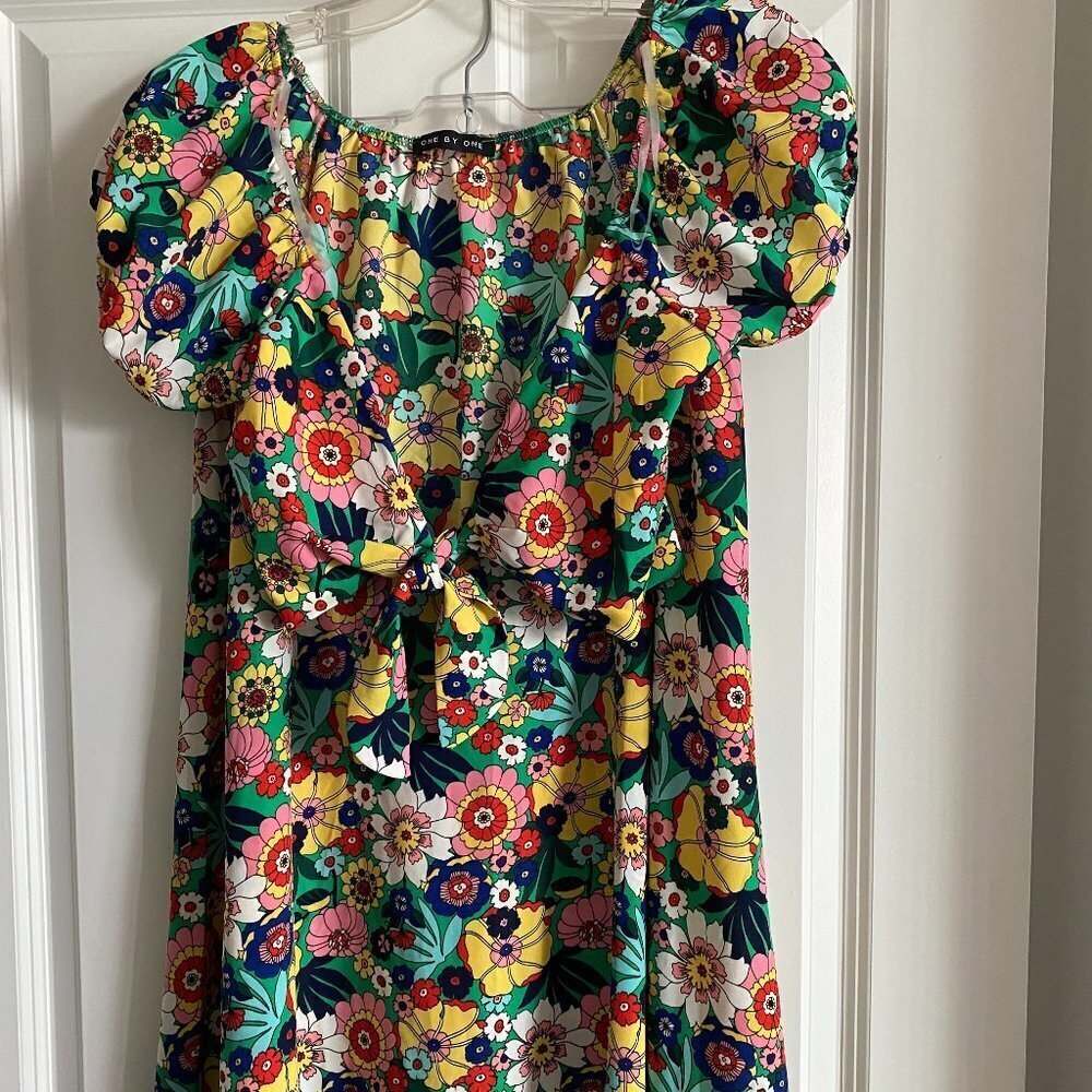 ONE BY ONE SUMMER 2pc Top/skirt Floral Tie-front Short Sleeve A-line Skirt
